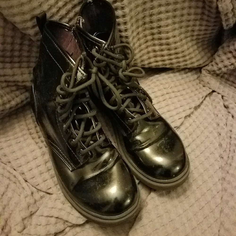 Black Vinyl Combat Boots